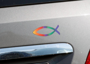 Wat is de betekenis van deze vissticker op een auto?