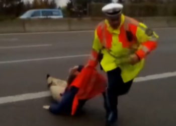 Klimaatactivist wil zich vastlijmen aan de snelweg: Duitse agent pakt hem even stevig aan