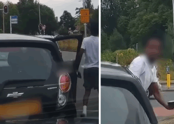 Man laat mensen stoppen bij groen licht en bedreigt ze