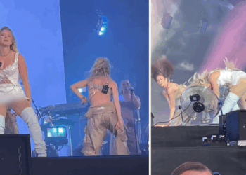 Oeps! Zara Larsson laat veel te veel zien in te kort rokje op het podium