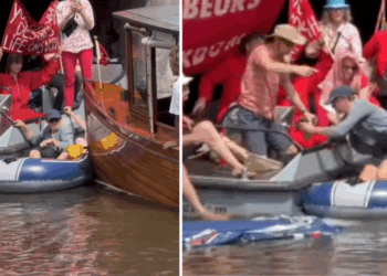 VIDEO: Klimaatactivisten blokkeren grachtenvaart, maar rondvaartboot vaart gewoon door – terecht of niet?