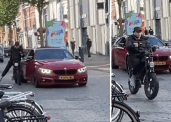 VIDEO: Fatbike knalt vol op BMW en scheurt er vandoor