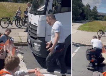 Klimaatactivisten wilden de weg blokkeren, tot deze vrachtwagenchauffeur ze liet voelen wie er de baas is (en dat ging niet zachtzinnig)