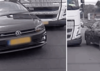 ZIEN: Brutale Polo duikt voor vrachtwagen… maar krijgt direct de rekening