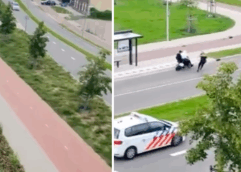 VIDEO: Dolle scooterrijders denken weg te komen… tot deze agent in actie komt