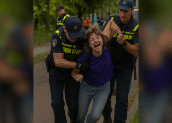 ZIEN: Klimaatactiviste wil politie aanvallen maar wordt direct hardhandig afgevoerd