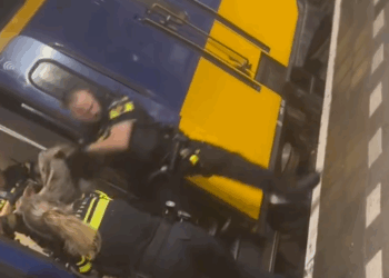 ZIEN: Treinschopper wordt hardhandig de trein uitgeslingerd door de politie