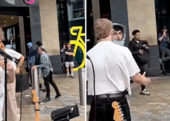 Gitarist wordt boos op jongeren die aan zijn spullen zitten