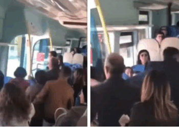 Agressieve man wil problemen veroorzaken in Italiaanse bus, maar passagiers zijn er klaar mee